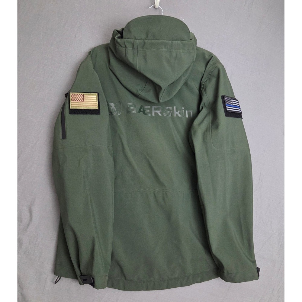 BAERSkin Tactical Softshell Jacket Hoodie Green Fleece Lined Men's L Patches - Picture 3 of 9